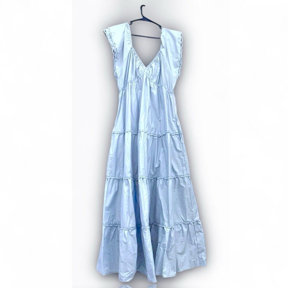 NWT (1X Plus) Altar’d State Light Blue Tiered Maxi Dress with Pockets